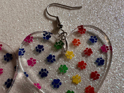Rainbow Dog Paw Earrings: Laser Cut Acrylic Paw Prints, Dogs, Doggo, Dog Lover, Pet, Pets, Cat, Animal, Love, Best Gifts for Her/Him/Them