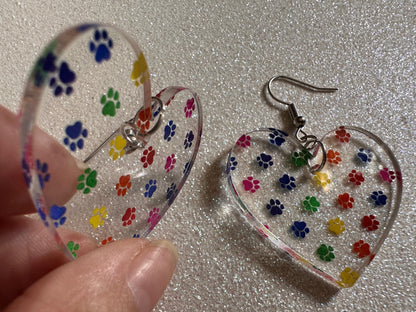 Rainbow Dog Paw Earrings: Laser Cut Acrylic Paw Prints, Dogs, Doggo, Dog Lover, Pet, Pets, Cat, Animal, Love, Best Gifts for Her/Him/Them