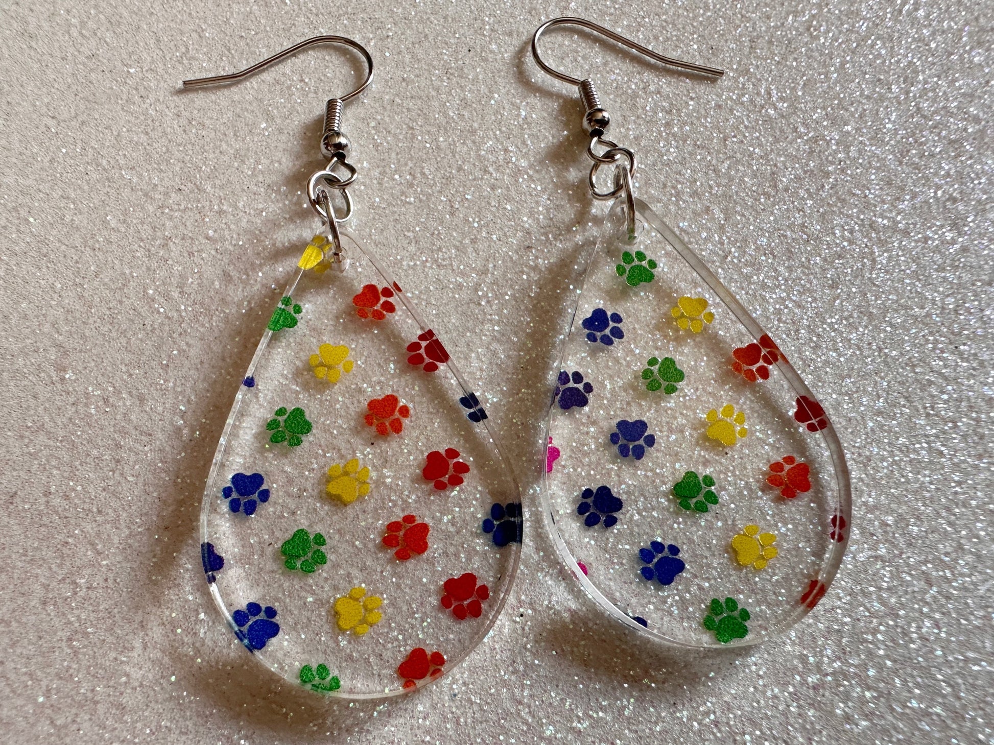 Rainbow Dog Paw Earrings: Laser Cut Acrylic Paw Prints, Dogs, Doggo, Dog Lover, Pet, Pets, Cat, Animal, Love, Best Gifts for Her/Him/Them