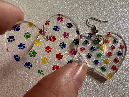 Rainbow Dog Paw Earrings: Laser Cut Acrylic Paw Prints, Dogs, Doggo, Dog Lover, Pet, Pets, Cat, Animal, Love, Best Gifts for Her/Him/Them
