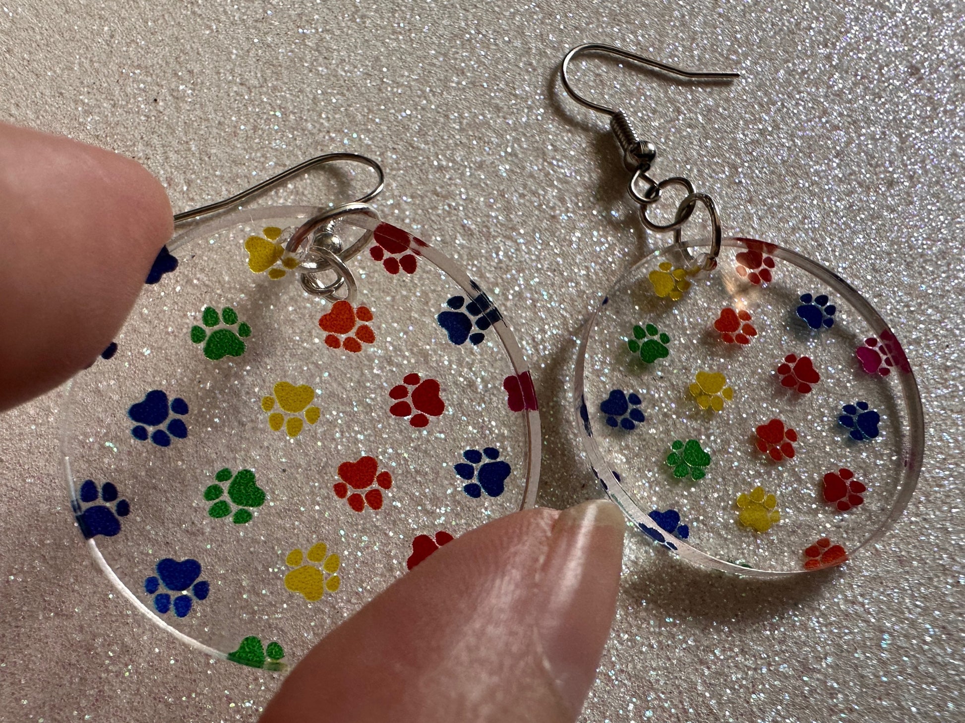 Rainbow Dog Paw Earrings: Laser Cut Acrylic Paw Prints, Dogs, Doggo, Dog Lover, Pet, Pets, Cat, Animal, Love, Best Gifts for Her/Him/Them