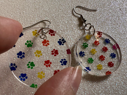 Rainbow Dog Paw Earrings: Laser Cut Acrylic Paw Prints, Dogs, Doggo, Dog Lover, Pet, Pets, Cat, Animal, Love, Best Gifts for Her/Him/Them