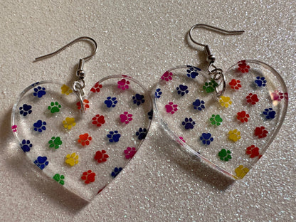 Rainbow Dog Paw Earrings: Laser Cut Acrylic Paw Prints, Dogs, Doggo, Dog Lover, Pet, Pets, Cat, Animal, Love, Best Gifts for Her/Him/Them