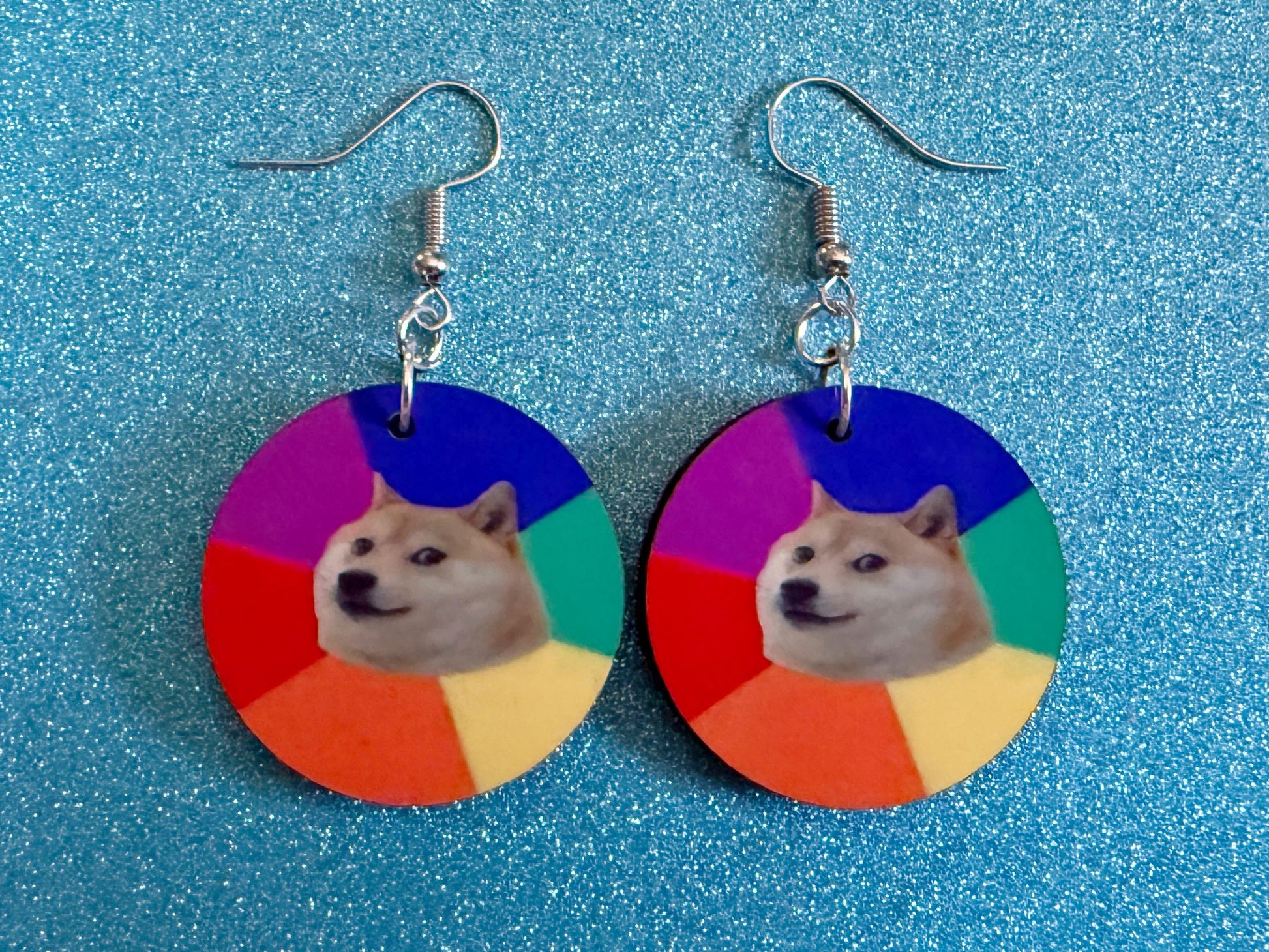 Rainbow Doge Meme  Earrings: Wooden Sublimated Meme Earrings, Dog Memes, Novelty, Pop Culture, Green Earrings, Best Gifts for Her/Him/Them