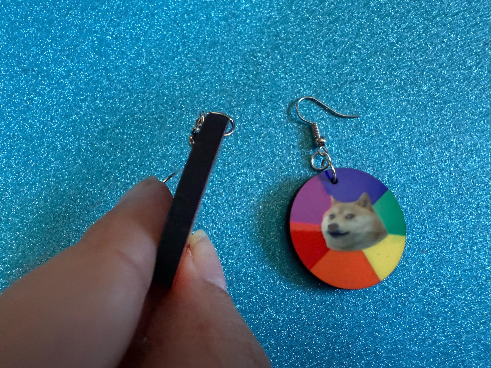 Rainbow Doge Meme  Earrings: Wooden Sublimated Meme Earrings, Dog Memes, Novelty, Pop Culture, Green Earrings, Best Gifts for Her/Him/Them