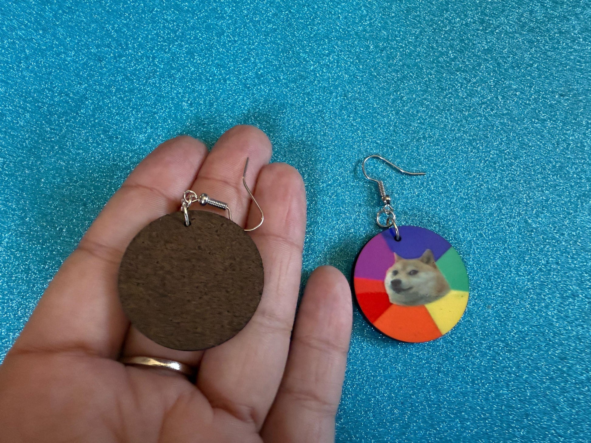 Rainbow Doge Meme  Earrings: Wooden Sublimated Meme Earrings, Dog Memes, Novelty, Pop Culture, Green Earrings, Best Gifts for Her/Him/Them