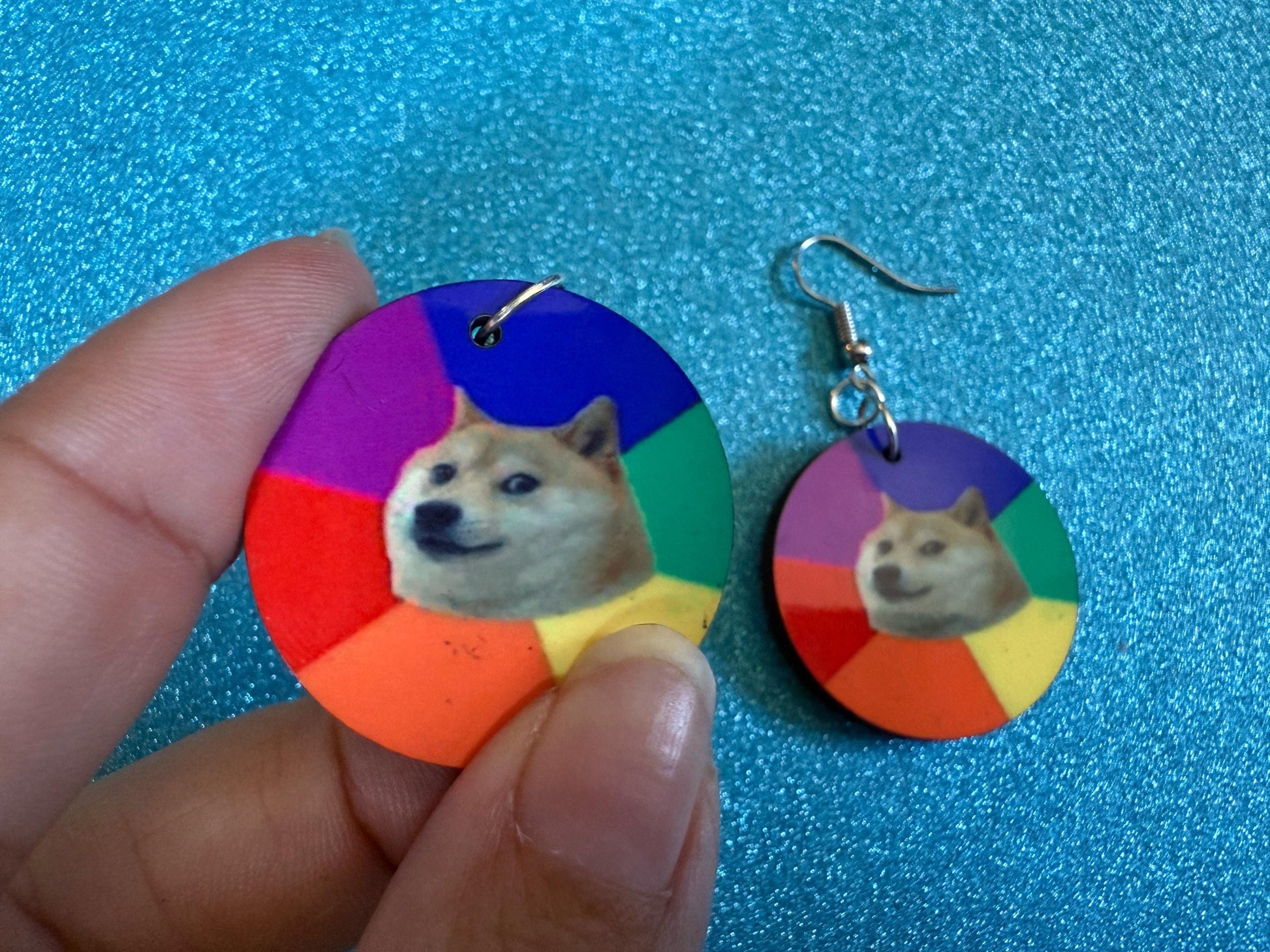 Rainbow Doge Meme  Earrings: Wooden Sublimated Meme Earrings, Dog Memes, Novelty, Pop Culture, Green Earrings, Best Gifts for Her/Him/Them