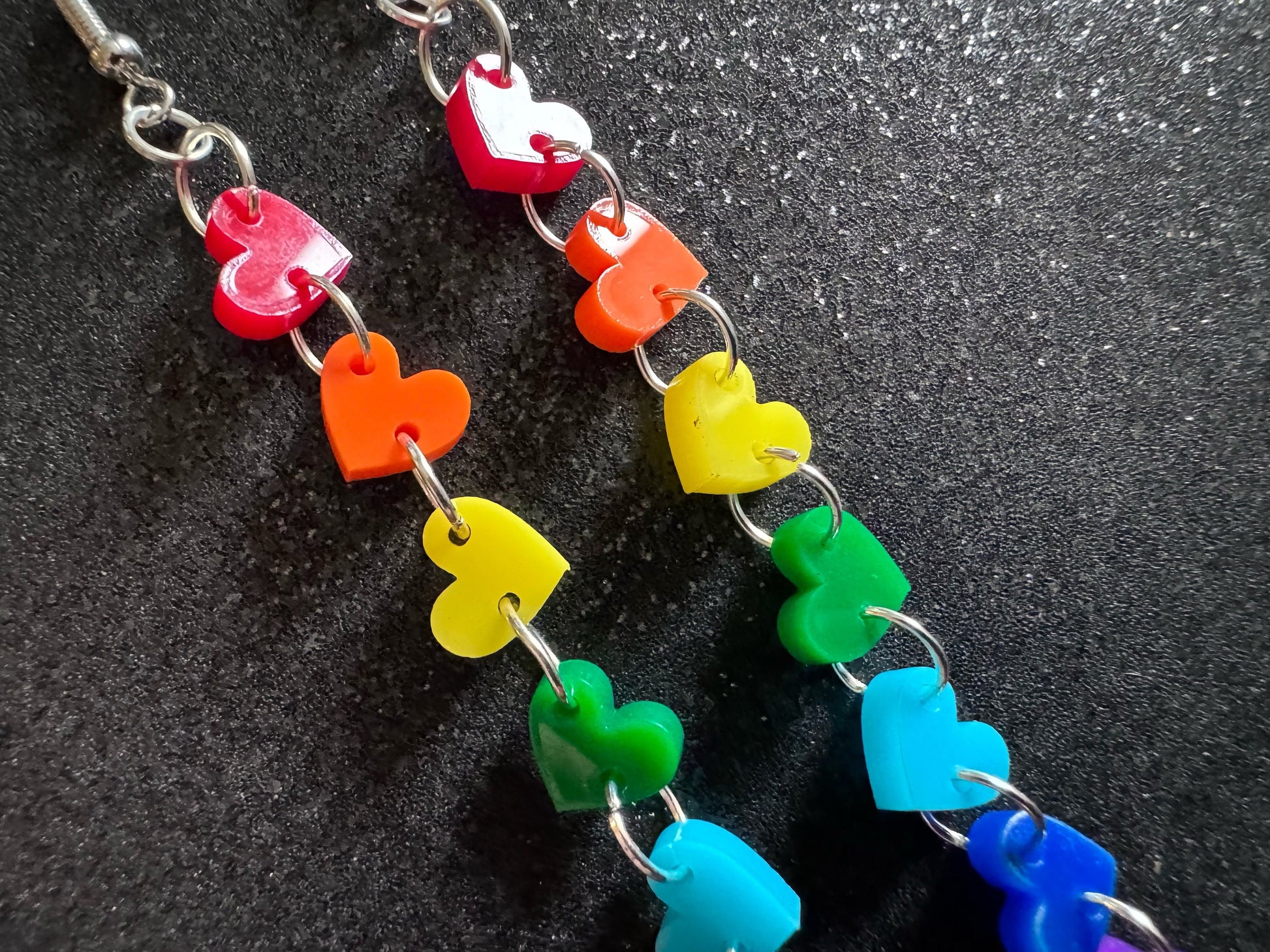 Rainbow Earrings: Laser Cut Acrylic Heart Chain, Rainbows, LGBTQIA+, Pride, Hawaii, Aloha, Colorful Hearts, Best Gifts for Her/Him/Them