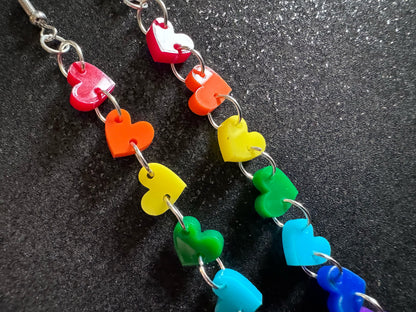 Rainbow Earrings: Laser Cut Acrylic Heart Chain, Rainbows, LGBTQIA+, Pride, Hawaii, Aloha, Colorful Hearts, Best Gifts for Her/Him/Them