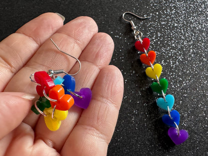 Rainbow Earrings: Laser Cut Acrylic Heart Chain, Rainbows, LGBTQIA+, Pride, Hawaii, Aloha, Colorful Hearts, Best Gifts for Her/Him/Them