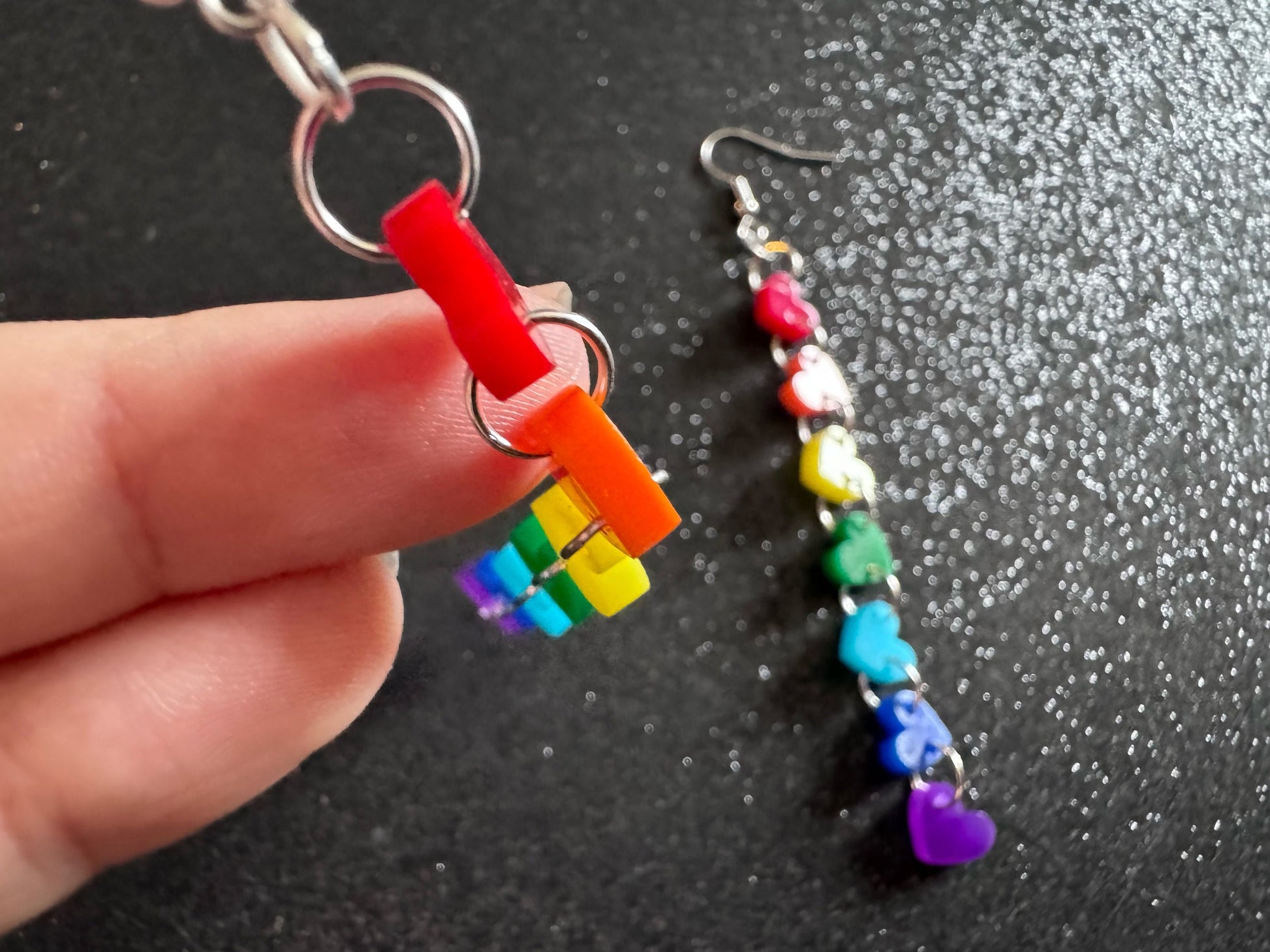 Rainbow Earrings: Laser Cut Acrylic Heart Chain, Rainbows, LGBTQIA+, Pride, Hawaii, Aloha, Colorful Hearts, Best Gifts for Her/Him/Them