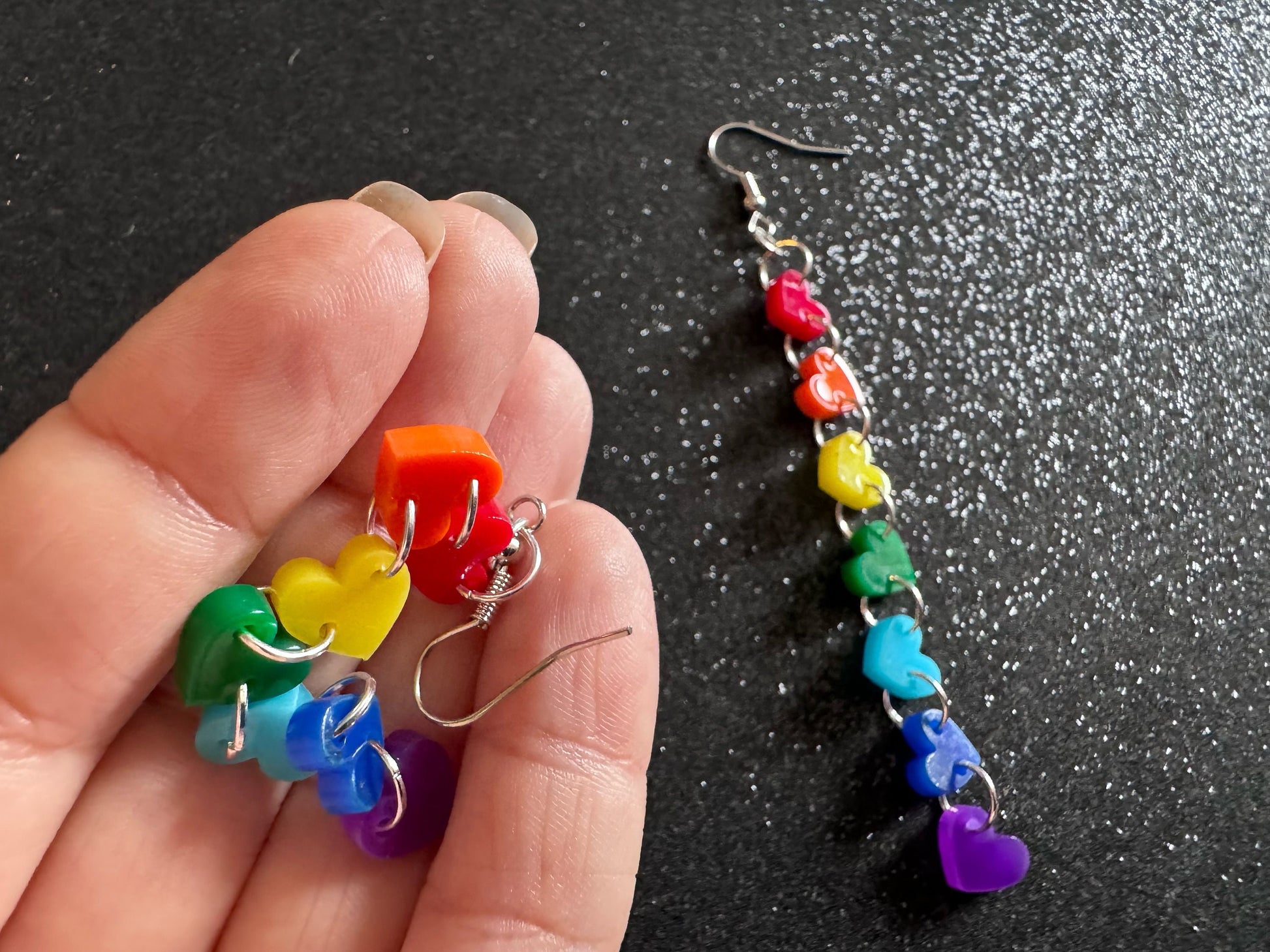 Rainbow Earrings: Laser Cut Acrylic Heart Chain, Rainbows, LGBTQIA+, Pride, Hawaii, Aloha, Colorful Hearts, Best Gifts for Her/Him/Them