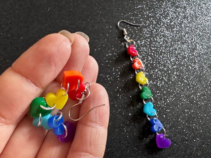 Rainbow Earrings: Laser Cut Acrylic Heart Chain, Rainbows, LGBTQIA+, Pride, Hawaii, Aloha, Colorful Hearts, Best Gifts for Her/Him/Them