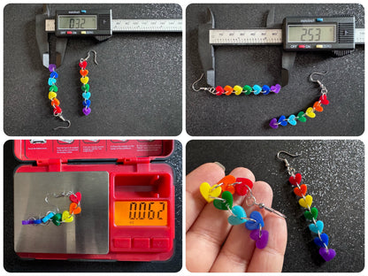 Rainbow Earrings: Laser Cut Acrylic Heart Chain, Rainbows, LGBTQIA+, Pride, Hawaii, Aloha, Colorful Hearts, Best Gifts for Her/Him/Them