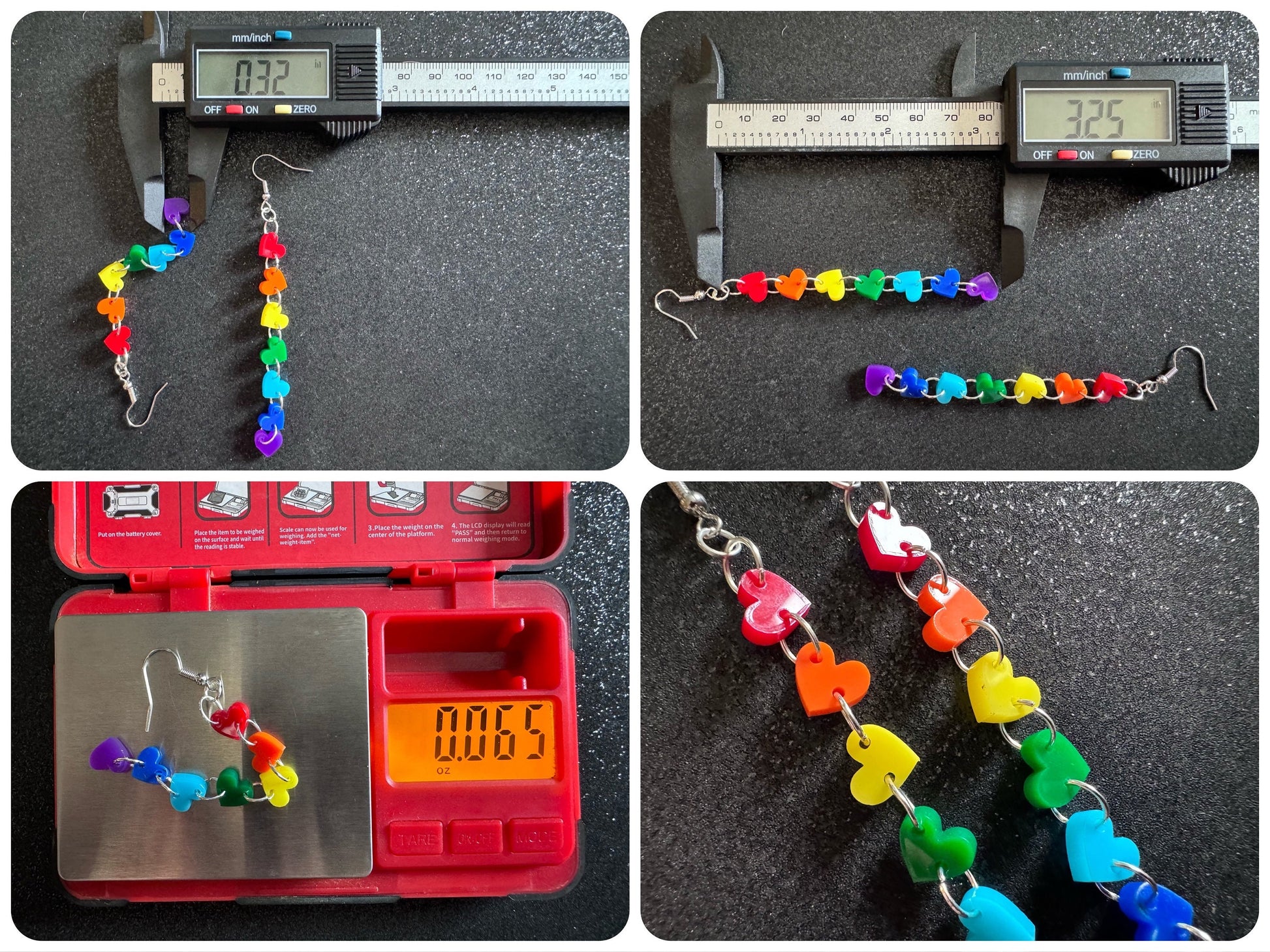 Rainbow Earrings: Laser Cut Acrylic Heart Chain, Rainbows, LGBTQIA+, Pride, Hawaii, Aloha, Colorful Hearts, Best Gifts for Her/Him/Them