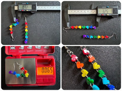 Rainbow Earrings: Laser Cut Acrylic Heart Chain, Rainbows, LGBTQIA+, Pride, Hawaii, Aloha, Colorful Hearts, Best Gifts for Her/Him/Them