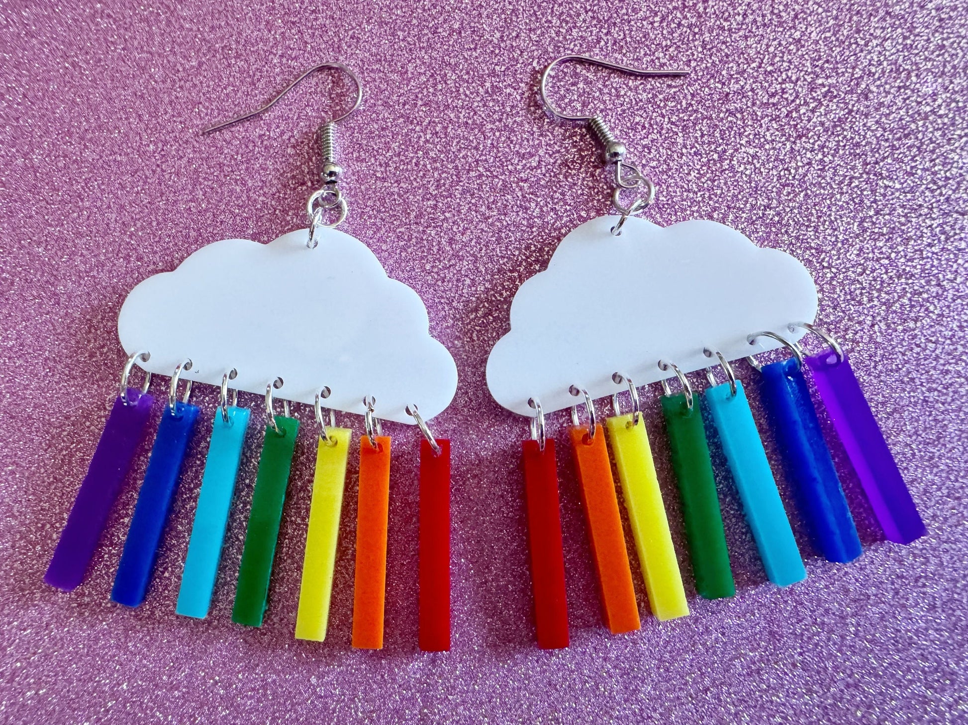 Rainbow Earrings: Laser Cut Acrylic Rainbow Clouds, Pride, Hawaii, Aloha, Summer Vibes, Happy, Colorful, Best Gifts for Her/Him/Them