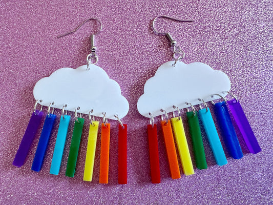 Rainbow Earrings: Laser Cut Acrylic Rainbow Clouds, Pride, Hawaii, Aloha, Summer Vibes, Happy, Colorful, Best Gifts for Her/Him/Them