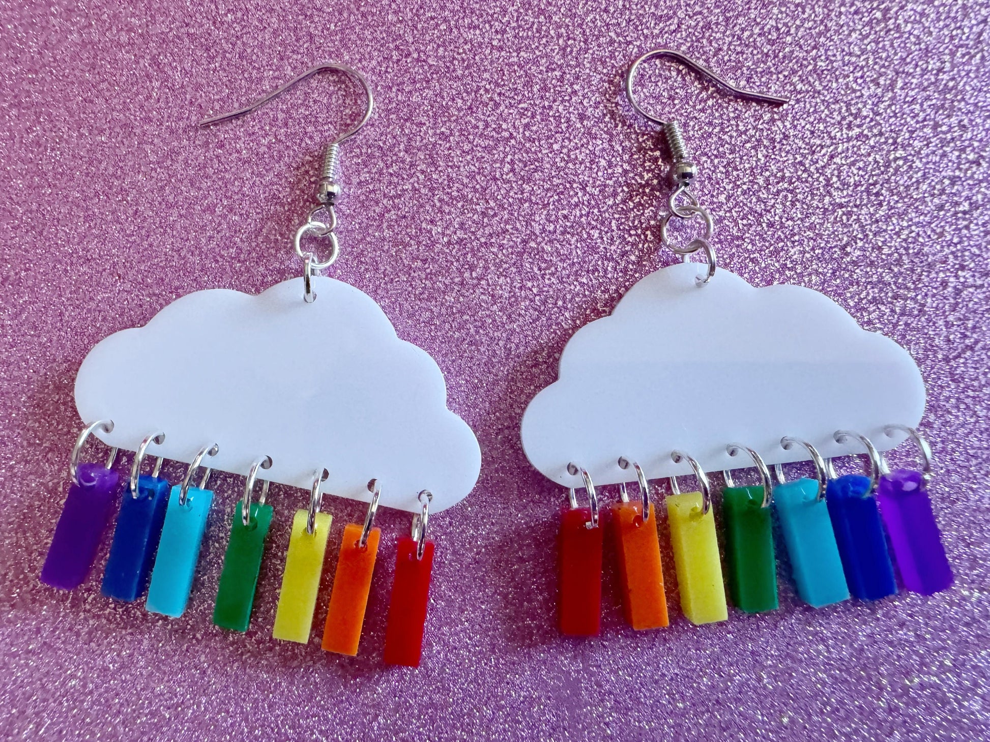 Rainbow Earrings: Laser Cut Acrylic Rainbow Clouds, Pride, Hawaii, Aloha, Summer Vibes, Happy, Colorful, Best Gifts for Her/Him/Them