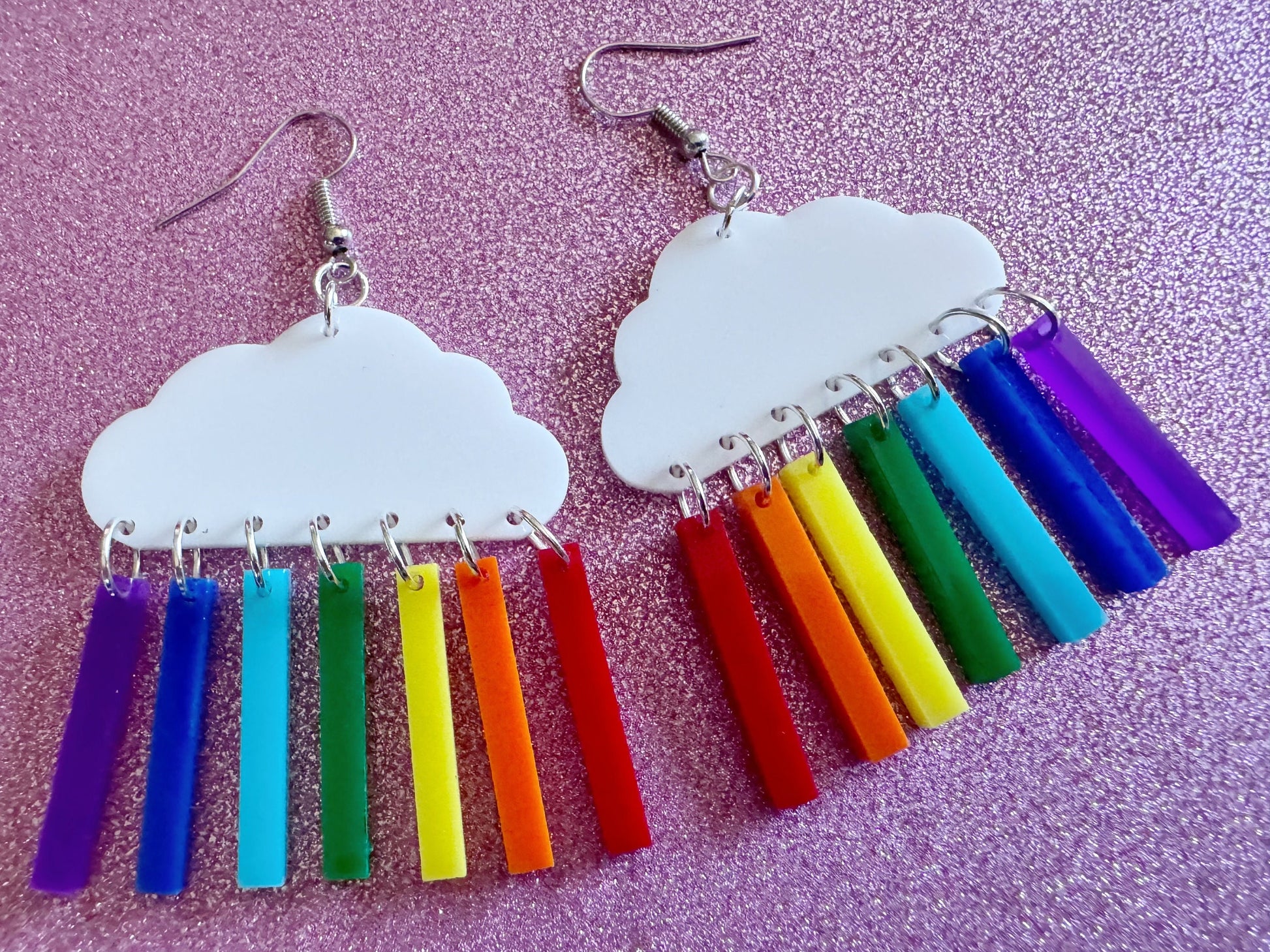 Rainbow Earrings: Laser Cut Acrylic Rainbow Clouds, Pride, Hawaii, Aloha, Summer Vibes, Happy, Colorful, Best Gifts for Her/Him/Them
