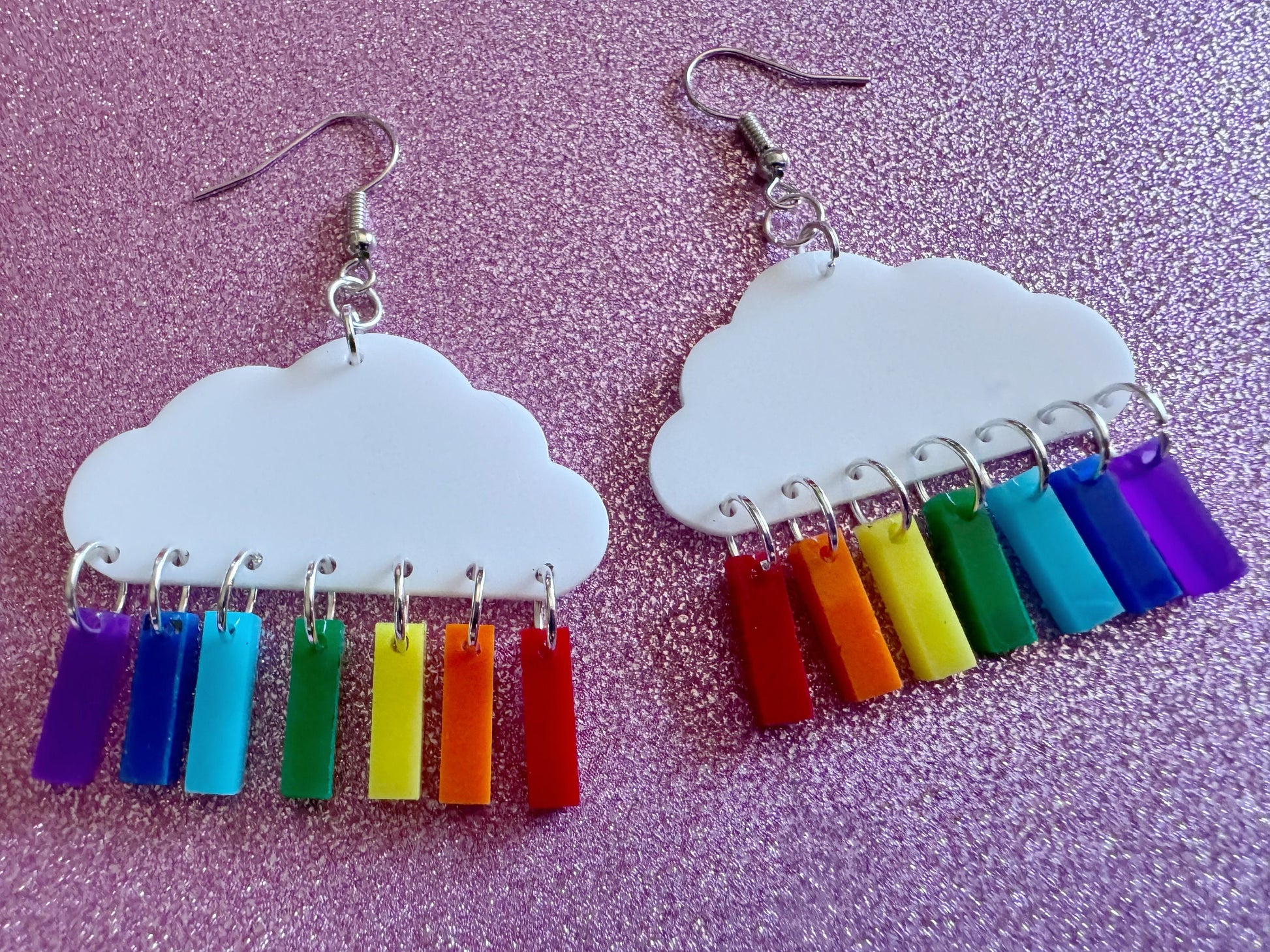 Rainbow Earrings: Laser Cut Acrylic Rainbow Clouds, Pride, Hawaii, Aloha, Summer Vibes, Happy, Colorful, Best Gifts for Her/Him/Them