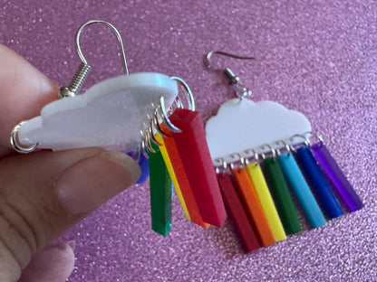 Rainbow Earrings: Laser Cut Acrylic Rainbow Clouds, Pride, Hawaii, Aloha, Summer Vibes, Happy, Colorful, Best Gifts for Her/Him/Them