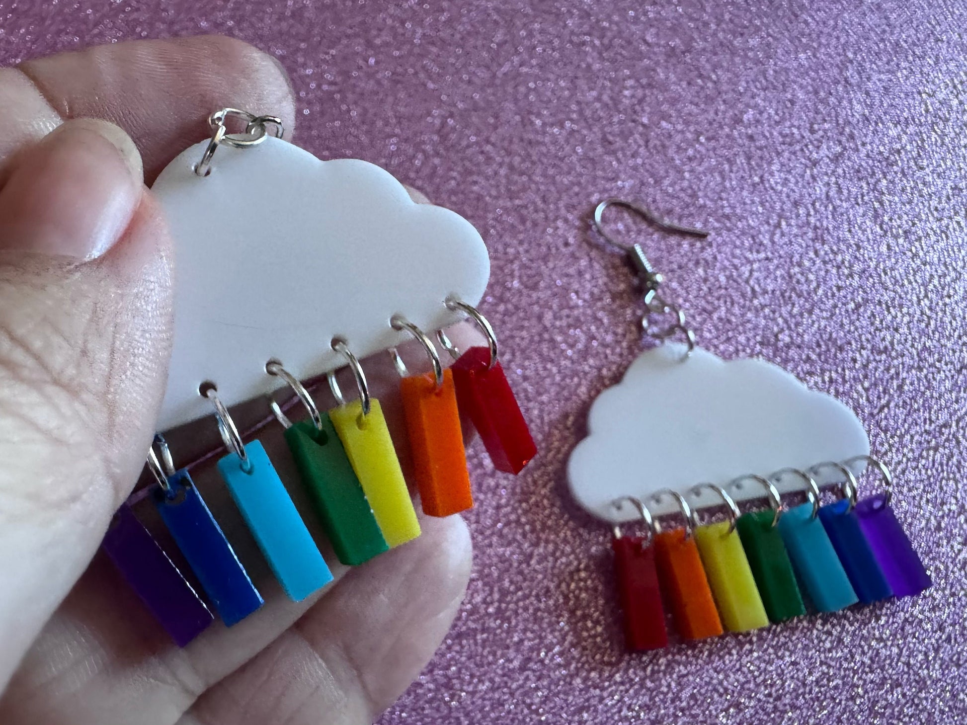 Rainbow Earrings: Laser Cut Acrylic Rainbow Clouds, Pride, Hawaii, Aloha, Summer Vibes, Happy, Colorful, Best Gifts for Her/Him/Them