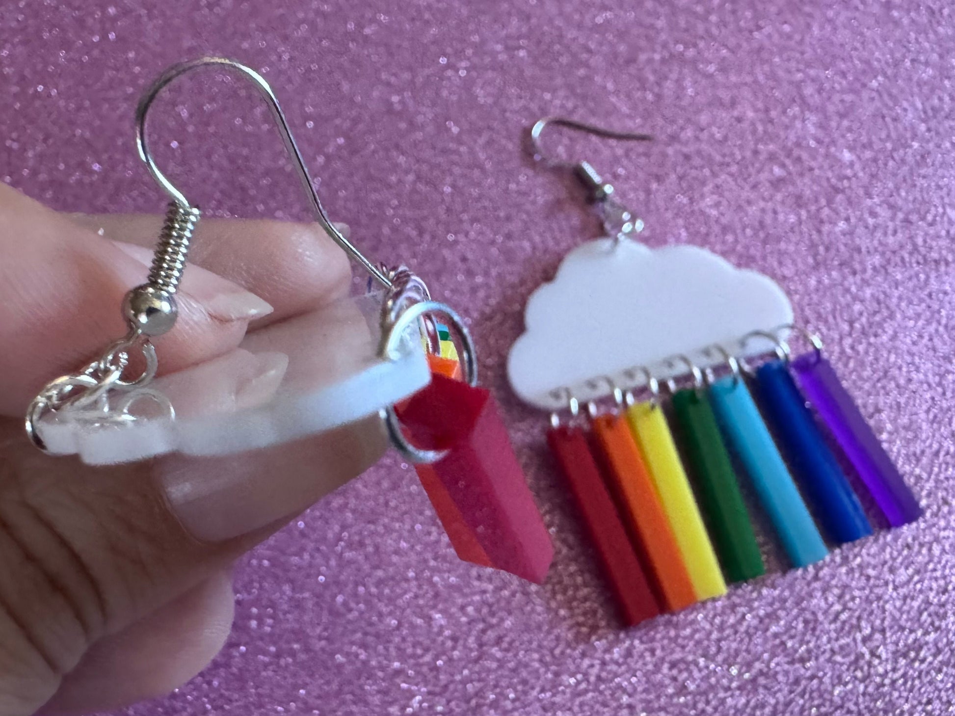 Rainbow Earrings: Laser Cut Acrylic Rainbow Clouds, Pride, Hawaii, Aloha, Summer Vibes, Happy, Colorful, Best Gifts for Her/Him/Them