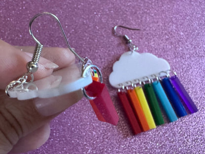 Rainbow Earrings: Laser Cut Acrylic Rainbow Clouds, Pride, Hawaii, Aloha, Summer Vibes, Happy, Colorful, Best Gifts for Her/Him/Them