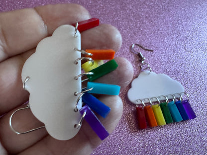 Rainbow Earrings: Laser Cut Acrylic Rainbow Clouds, Pride, Hawaii, Aloha, Summer Vibes, Happy, Colorful, Best Gifts for Her/Him/Them