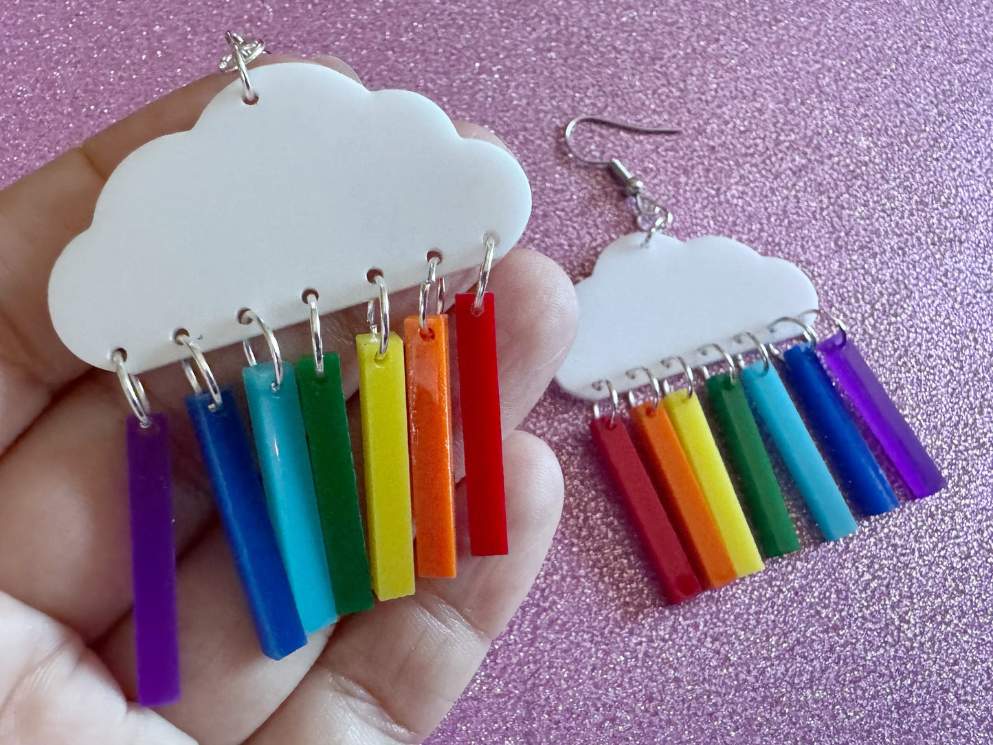 Rainbow Earrings: Laser Cut Acrylic Rainbow Clouds, Pride, Hawaii, Aloha, Summer Vibes, Happy, Colorful, Best Gifts for Her/Him/Them