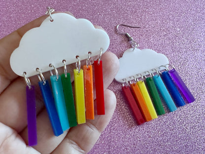 Rainbow Earrings: Laser Cut Acrylic Rainbow Clouds, Pride, Hawaii, Aloha, Summer Vibes, Happy, Colorful, Best Gifts for Her/Him/Them