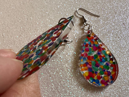 Rainbow Earrings: Laser Cut Acrylic Rainbow Dots, Pride, Aloha, Summer Vibes, Happy, Colorful, Colors, Art, Best Gifts for Her/Him/Them
