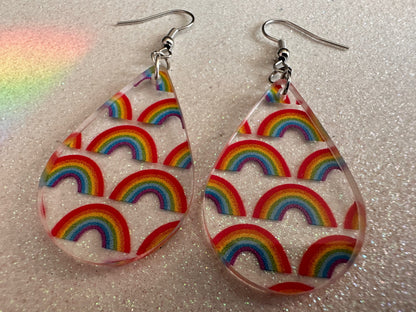 Rainbow Earrings: Laser Cut Acrylic Rainbows, Pride, Hawaii, Aloha, Summer Vibes, Happy, Colorful, Best Gifts for Her/Him/Them