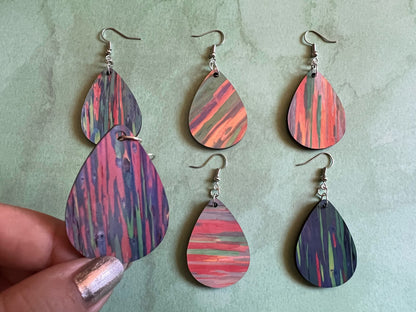 Rainbow Eucalyptus Tree Earrings: Hawaiian Tree, Nature, Rainbows, Unique Gifts, Sublimated Earrings, Best Gift for Her/Him/Them