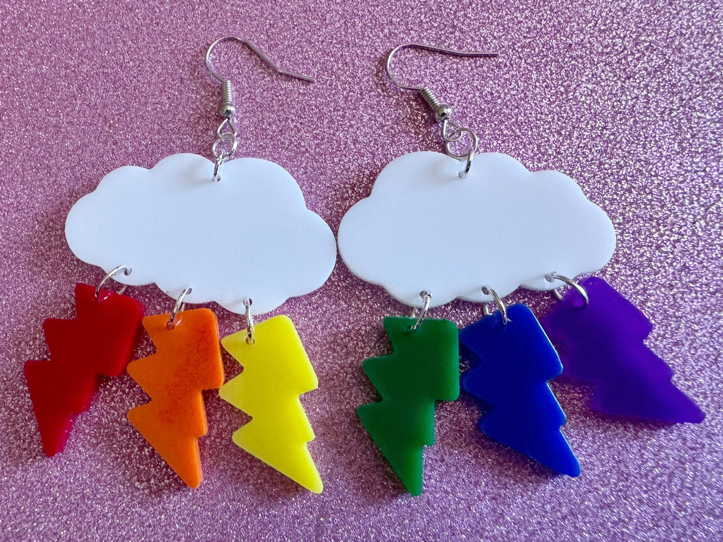 Rainbow Lightning Earrings: Laser Cut Acrylic Rainbow Clouds, Pride, Lightning Bolts, LGBTQ, Colorful Lightning, Best Gifts for Her/Him/Them