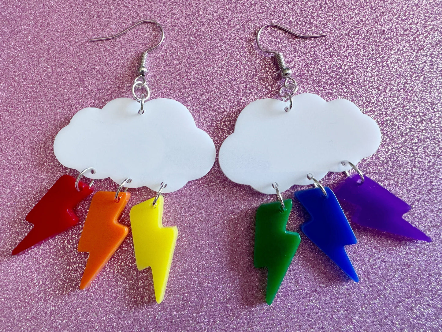 Rainbow Lightning Earrings: Laser Cut Acrylic Rainbow Clouds, Pride, Lightning Bolts, LGBTQ, Colorful Lightning, Best Gifts for Her/Him/Them