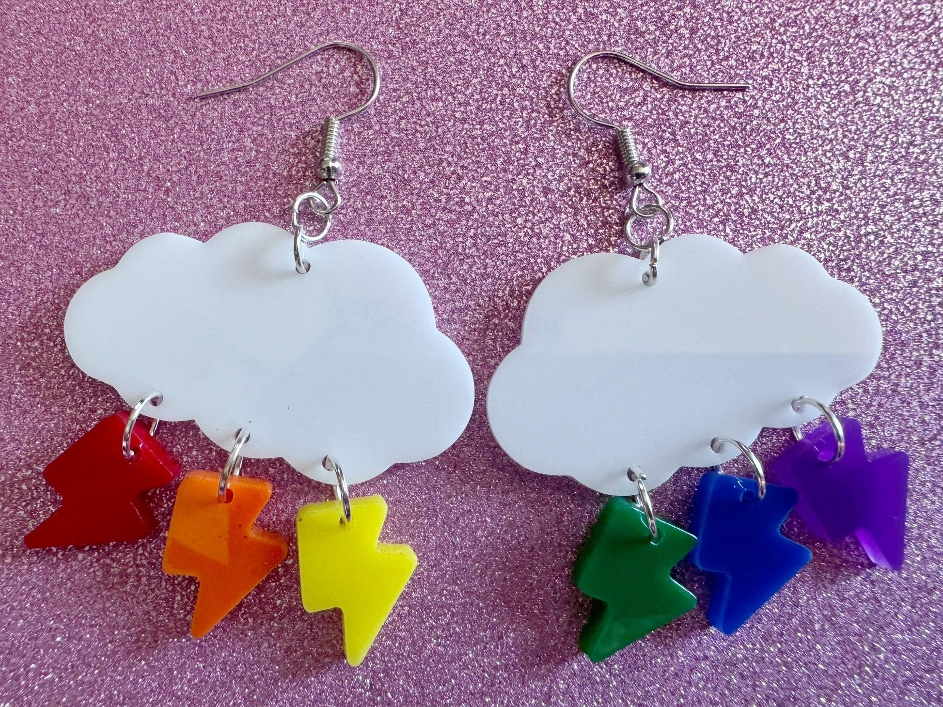 Rainbow Lightning Earrings: Laser Cut Acrylic Rainbow Clouds, Pride, Lightning Bolts, LGBTQ, Colorful Lightning, Best Gifts for Her/Him/Them
