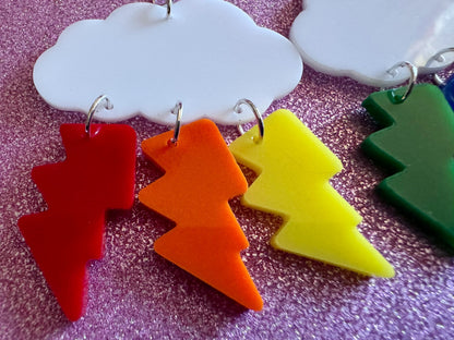Rainbow Lightning Earrings: Laser Cut Acrylic Rainbow Clouds, Pride, Lightning Bolts, LGBTQ, Colorful Lightning, Best Gifts for Her/Him/Them