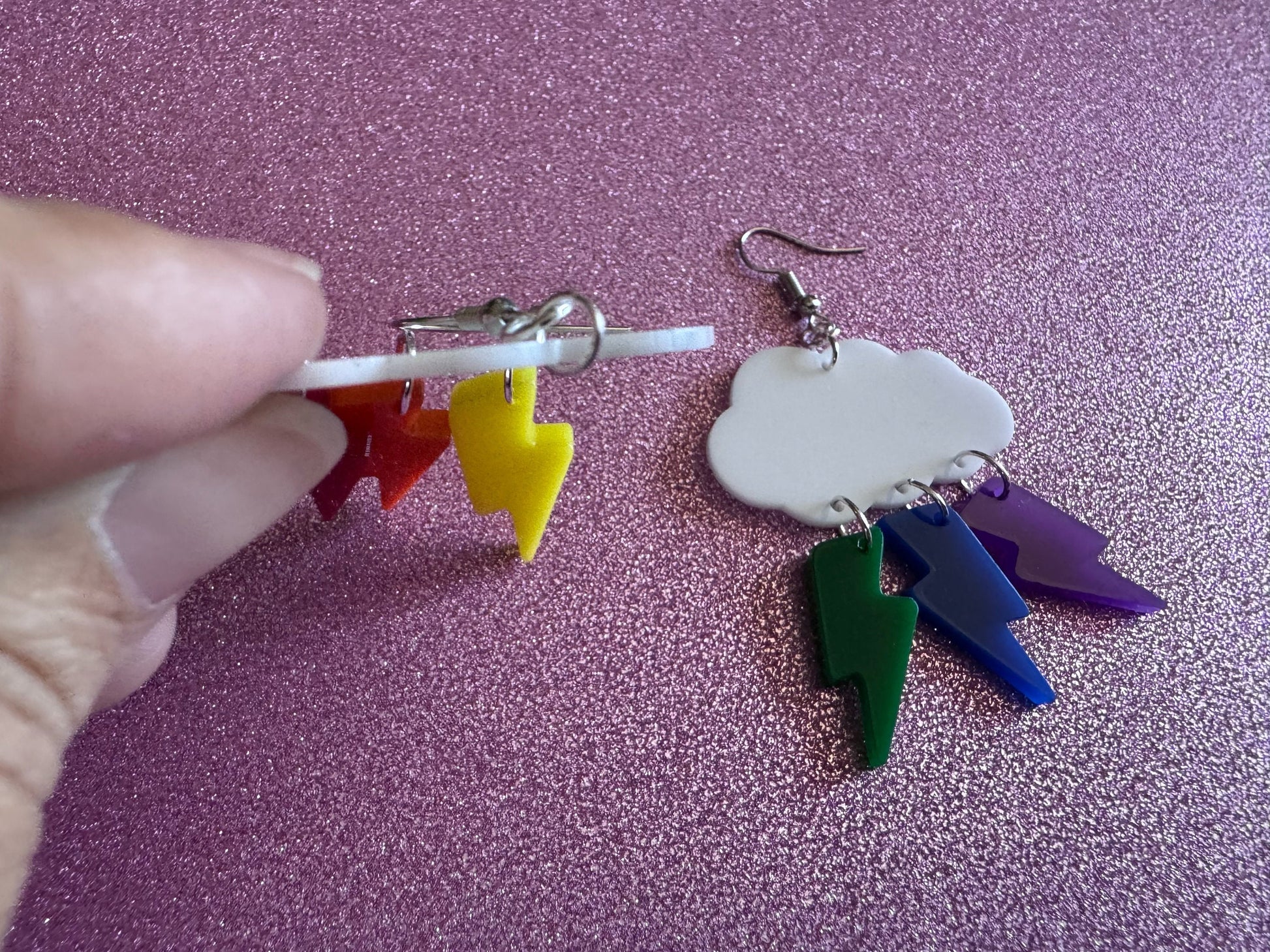 Rainbow Lightning Earrings: Laser Cut Acrylic Rainbow Clouds, Pride, Lightning Bolts, LGBTQ, Colorful Lightning, Best Gifts for Her/Him/Them