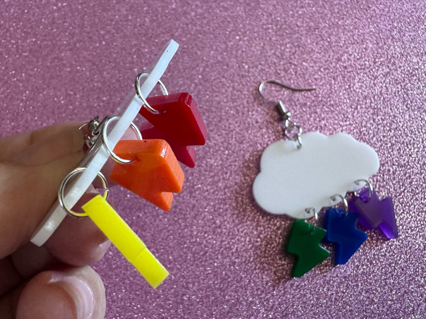 Rainbow Lightning Earrings: Laser Cut Acrylic Rainbow Clouds, Pride, Lightning Bolts, LGBTQ, Colorful Lightning, Best Gifts for Her/Him/Them