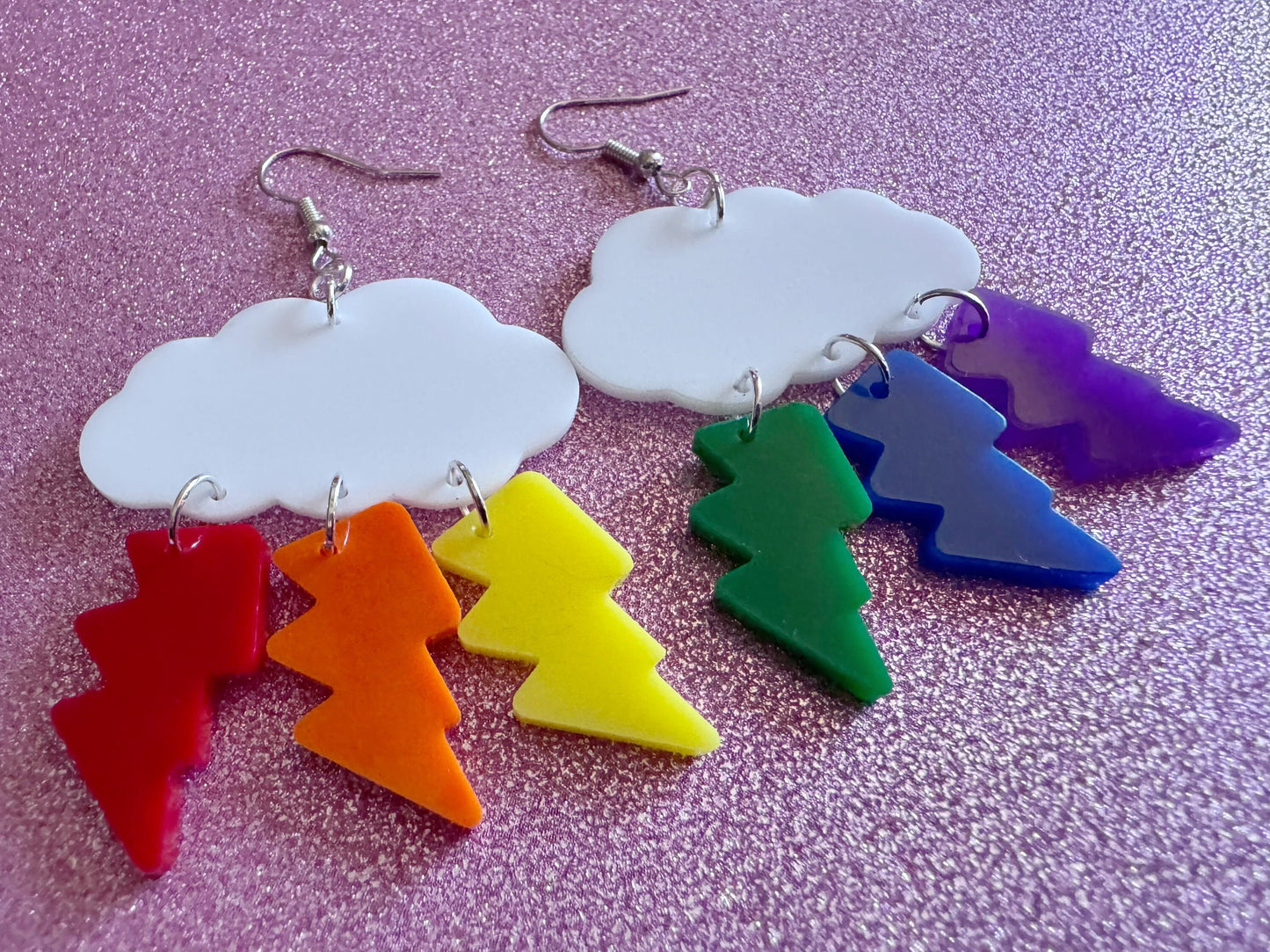 Rainbow Lightning Earrings: Laser Cut Acrylic Rainbow Clouds, Pride, Lightning Bolts, LGBTQ, Colorful Lightning, Best Gifts for Her/Him/Them