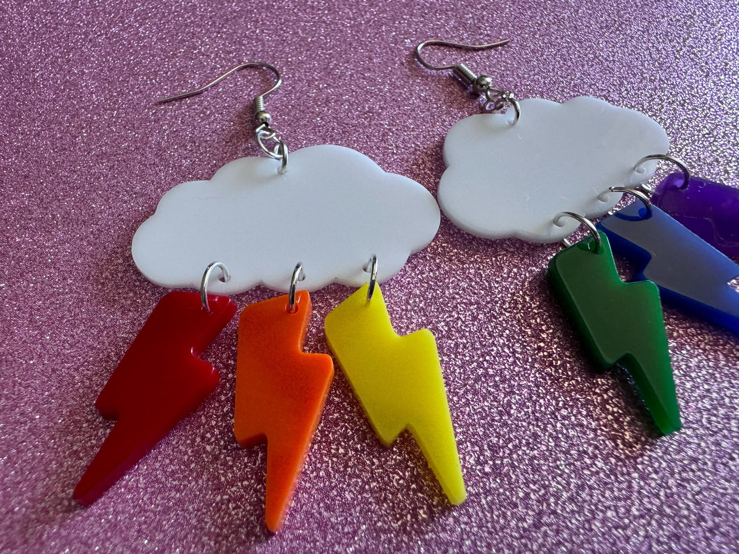 Rainbow Lightning Earrings: Laser Cut Acrylic Rainbow Clouds, Pride, Lightning Bolts, LGBTQ, Colorful Lightning, Best Gifts for Her/Him/Them