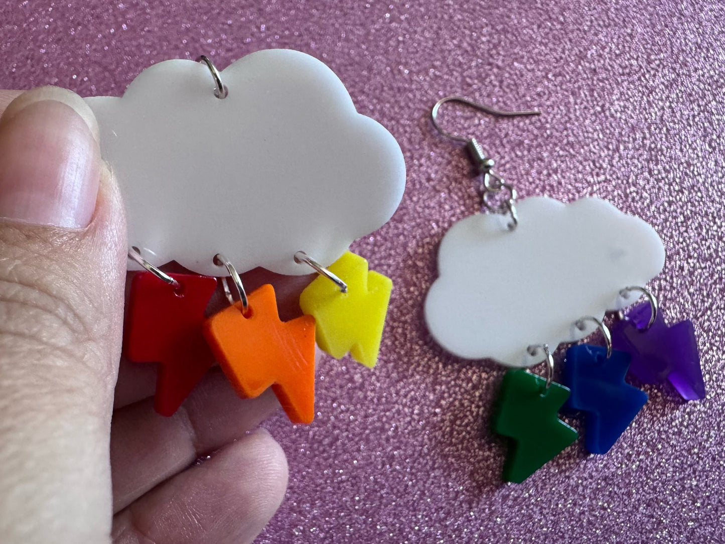 Rainbow Lightning Earrings: Laser Cut Acrylic Rainbow Clouds, Pride, Lightning Bolts, LGBTQ, Colorful Lightning, Best Gifts for Her/Him/Them