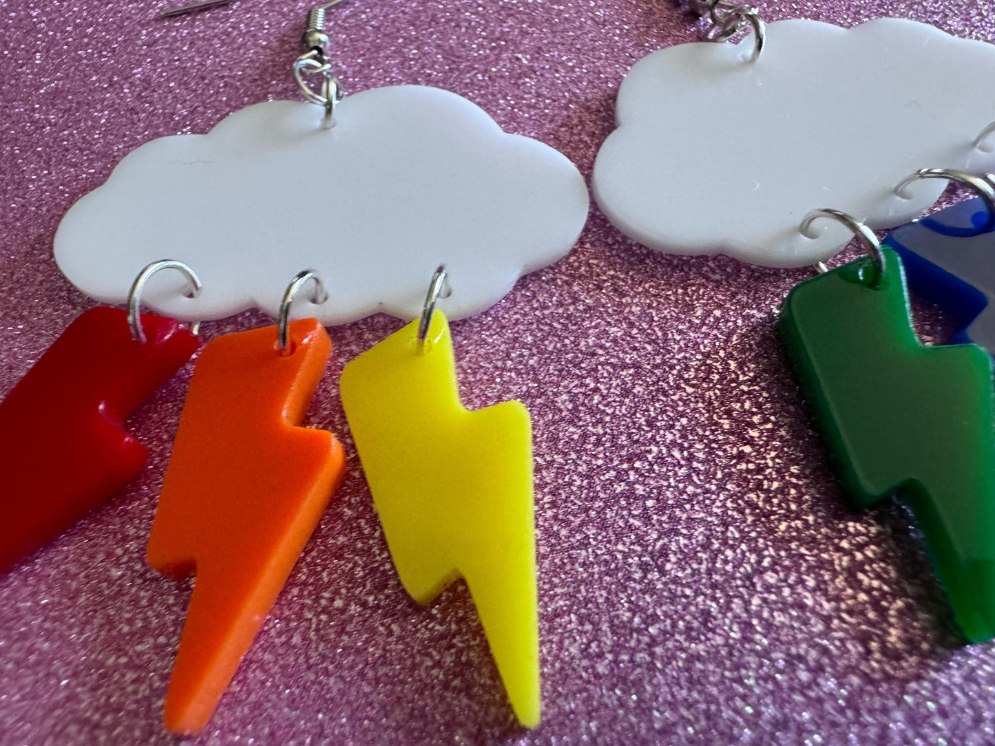 Rainbow Lightning Earrings: Laser Cut Acrylic Rainbow Clouds, Pride, Lightning Bolts, LGBTQ, Colorful Lightning, Best Gifts for Her/Him/Them