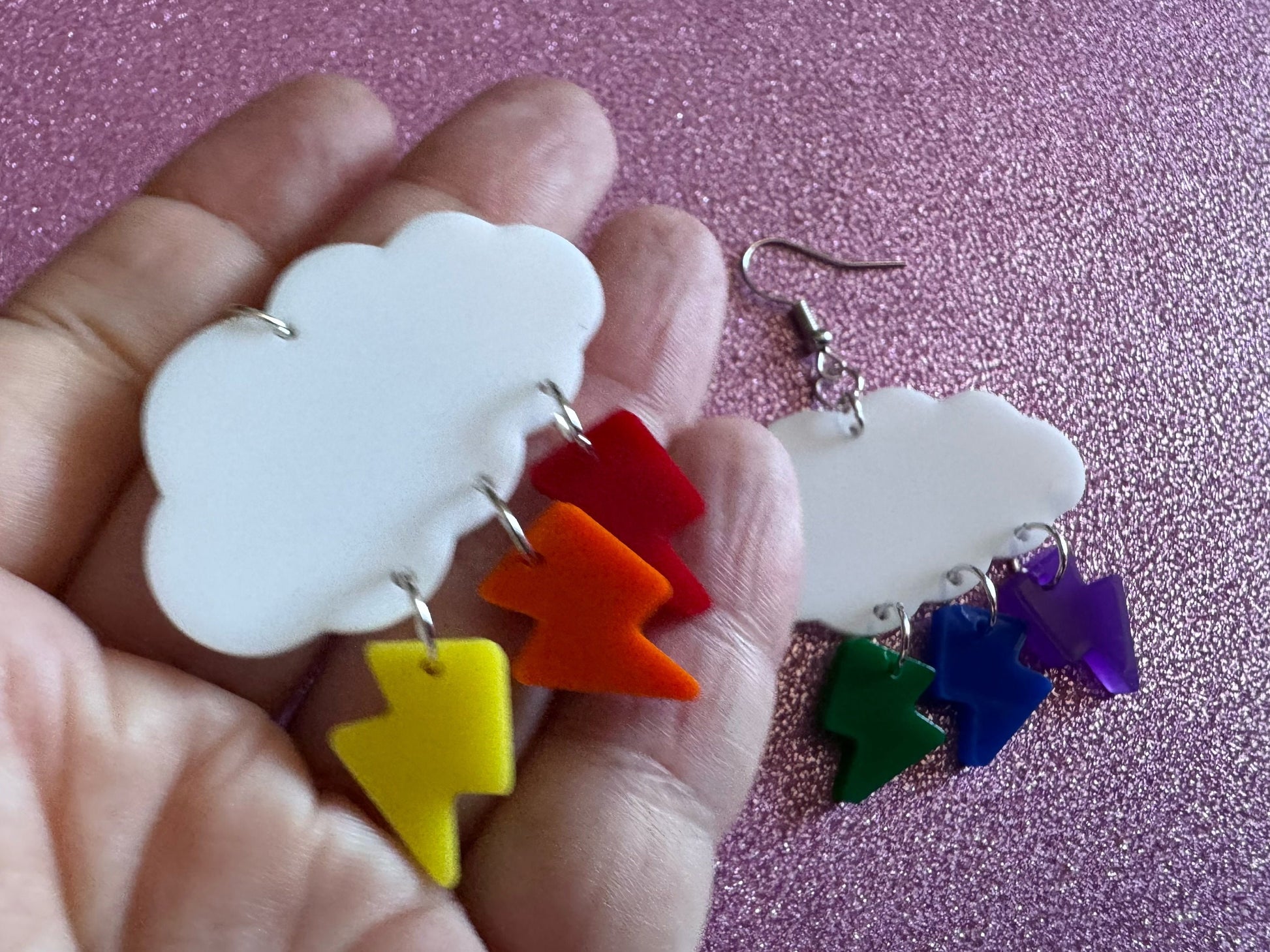 Rainbow Lightning Earrings: Laser Cut Acrylic Rainbow Clouds, Pride, Lightning Bolts, LGBTQ, Colorful Lightning, Best Gifts for Her/Him/Them