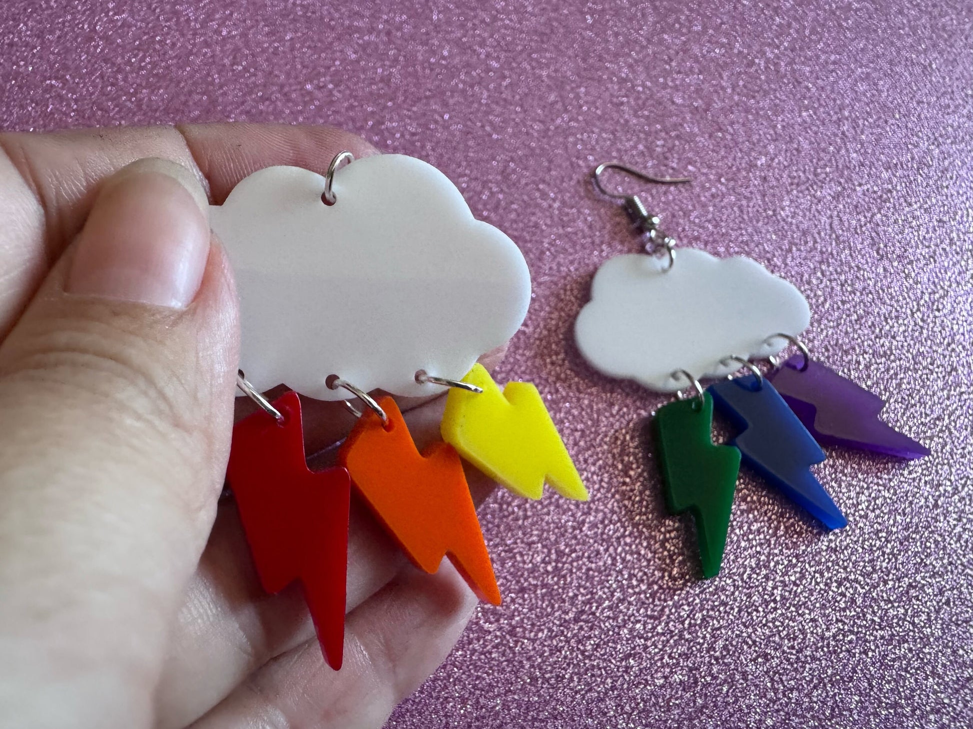 Rainbow Lightning Earrings: Laser Cut Acrylic Rainbow Clouds, Pride, Lightning Bolts, LGBTQ, Colorful Lightning, Best Gifts for Her/Him/Them