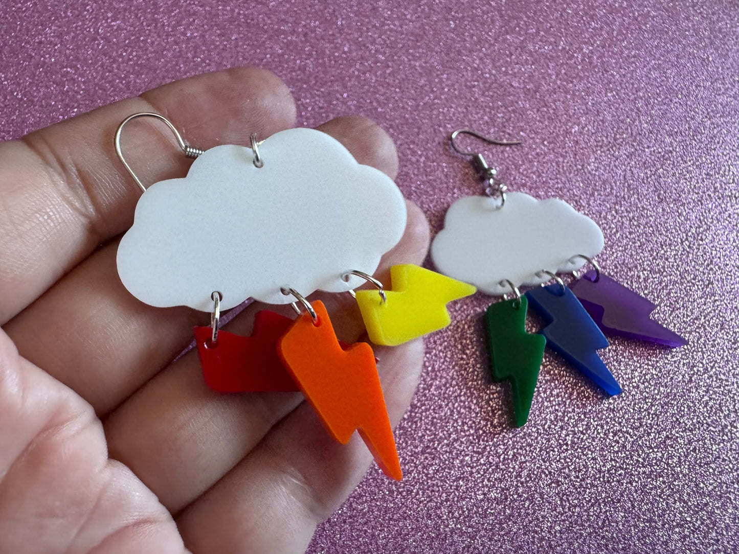 Rainbow Lightning Earrings: Laser Cut Acrylic Rainbow Clouds, Pride, Lightning Bolts, LGBTQ, Colorful Lightning, Best Gifts for Her/Him/Them
