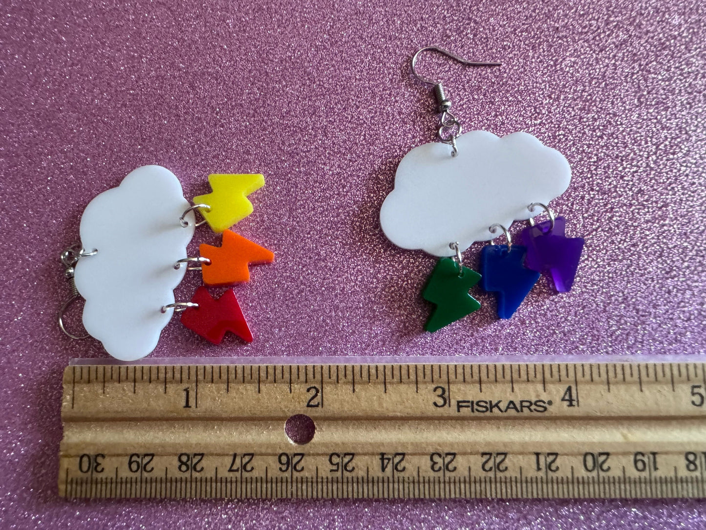 Rainbow Lightning Earrings: Laser Cut Acrylic Rainbow Clouds, Pride, Lightning Bolts, LGBTQ, Colorful Lightning, Best Gifts for Her/Him/Them