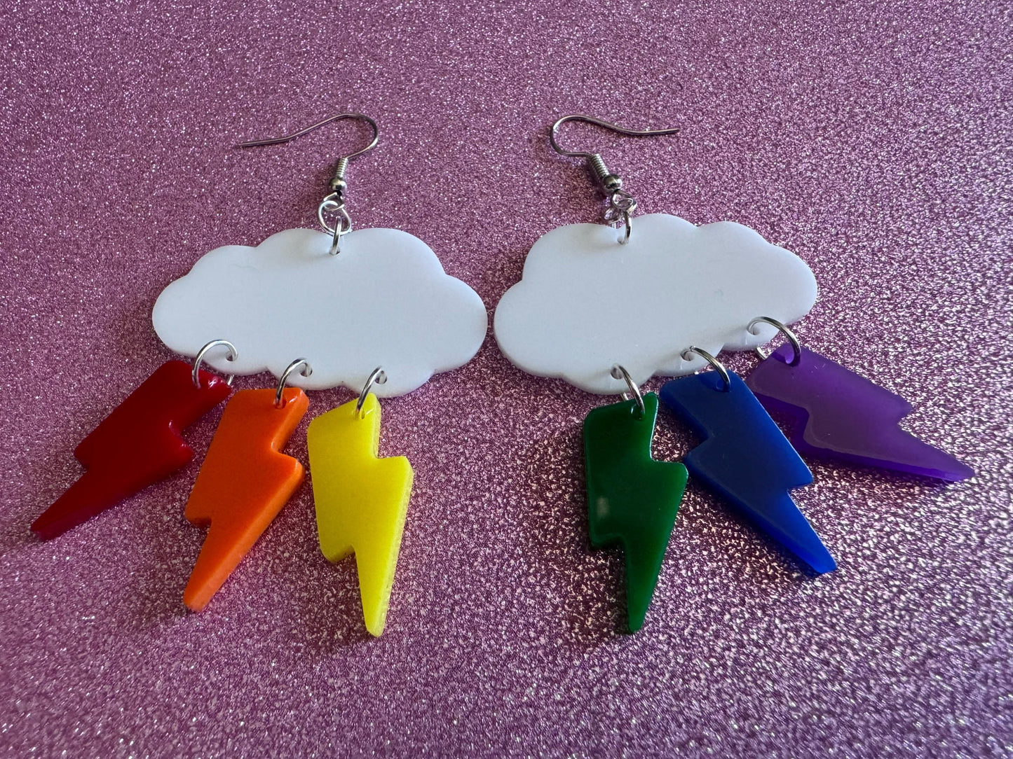Rainbow Lightning Earrings: Laser Cut Acrylic Rainbow Clouds, Pride, Lightning Bolts, LGBTQ, Colorful Lightning, Best Gifts for Her/Him/Them